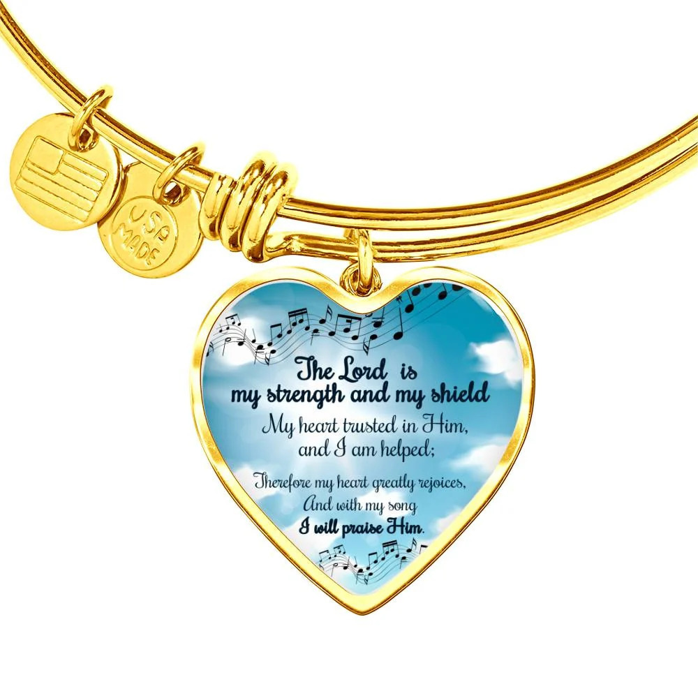 The Lord Is My Strength Personalized Engraved Gold Heart Bangle Bracelet Custom